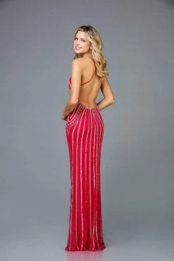 Scala - 48956 Sequined Halter Neck Fitted Dress