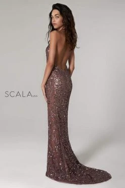 Scala - 48959 Fully Sequined Halter V-neck Fitted Dress 25 Scala - 48959 Fully Sequined Halter V-neck Fitted Dress
