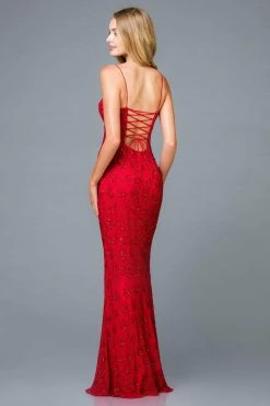 Scala - 48960 Bedazzled V-neck Trumpet Dress