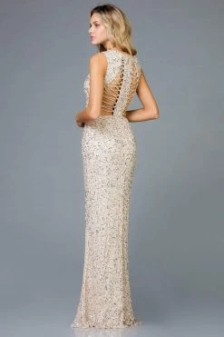 Scala - 48962 Sequined V-neck Long Sheath Dress
