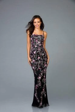 Scala - 48964 Sleeveless Floral Sequined Sheath Dress