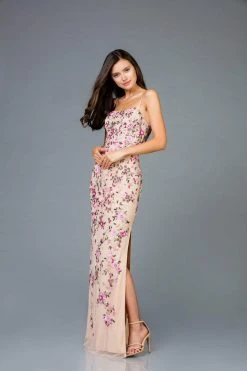 Scala - 48964 Sleeveless Floral Sequined Sheath Dress