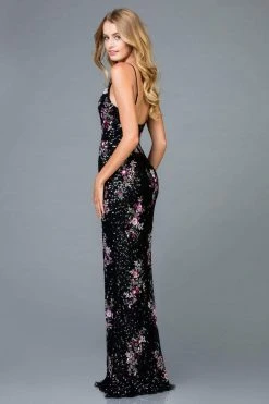 Scala - 48965 Floral Sequined Deep V-neck Sheath Dress 9 Scala - 48965 Floral Sequined Deep V-neck Sheath Dress