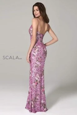 Scala - 48965 Floral Sequined Deep V-neck Sheath Dress 13 Scala - 48965 Floral Sequined Deep V-neck Sheath Dress