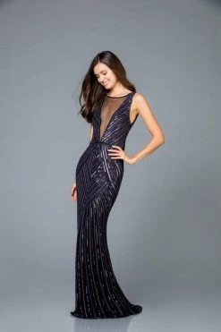 Scala - 60003 Beaded Illusion Bateau Sheath Dress