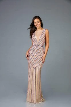 Scala - 60003 Beaded Illusion Bateau Sheath Dress 8 Scala - 60003 Beaded Illusion Bateau Sheath Dress