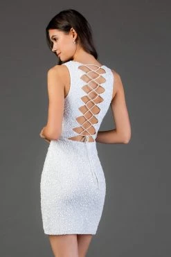 SCALA - 60040 Sequined Scalloped V-neck Sheath Dress