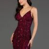 SCALA - 60047 Bedazzled Plunging V-neck Sheath Dress