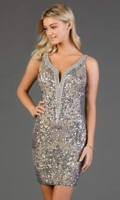 SCALA - 60048 Sequined Plunging V-Neck Cocktail Dress 12 SCALA - 60048 Sequined Plunging V-Neck Cocktail Dress