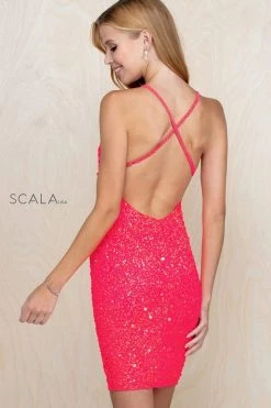 SCALA - 60060 Neon Open Back Sequined Short Dress