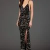 SCALA - 60073 Sequined Plunging V-neck Sheath Dress