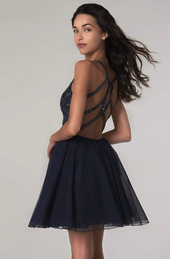 SCALA - 60076 V-Neck Sequined Bodice Short A-Line Dress 6 SCALA - 60076 V-Neck Sequined Bodice Short A-Line Dress