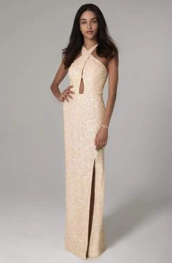 SCALA - 60090 Halter Neck Sequin Sheath Dress
