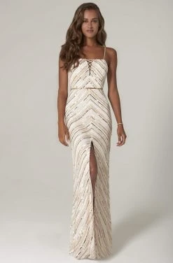 SCALA - 60091 Straight Across Sequined Long Dress
