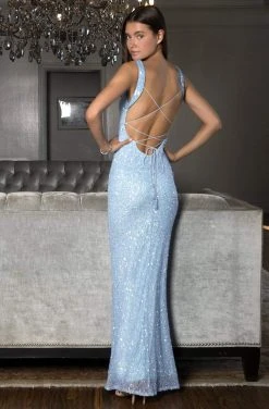 SCALA - 60095 Square Neck Sequin Long Sheath Dress