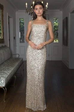 SCALA - 60095 Square Neck Sequin Long Sheath Dress