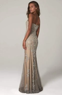 SCALA - 60097 Sweetheart Beads And Stones Sheath Dress