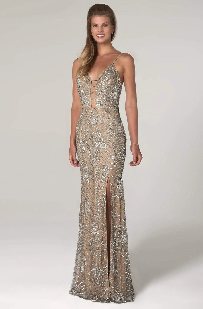 SCALA - 60101 Embellished V-Neck Long Column 3 SCALA - 60101 Embellished V-Neck Long Column