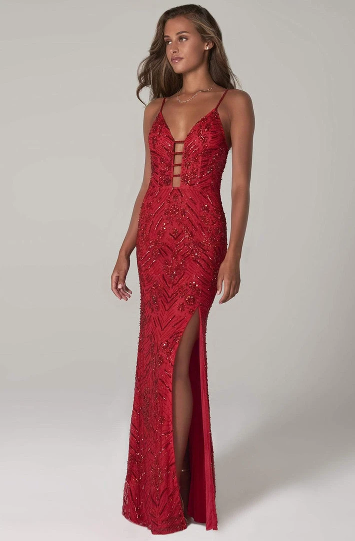 SCALA - 60101 Embellished V-Neck Long Column 7 SCALA - 60101 Embellished V-Neck Long Column