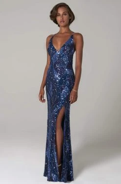 SCALA - 60106 V-Neck Sequin Cross Strap Sheath Dress
