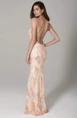 SCALA - 60106 V-Neck Sequin Cross Strap Sheath Dress