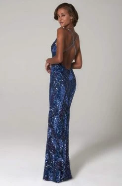 SCALA - 60106 V-Neck Sequin Cross Strap Sheath Dress