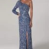 SCALA - 60128 Single Sleeve Asymmetrical Sequin Sheath Dress 1 SCALA - 60128 Single Sleeve Asymmetrical Sequin Sheath Dress