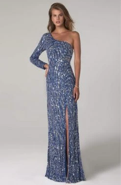 SCALA - 60128 Single Sleeve Asymmetrical Sequin Sheath Dress