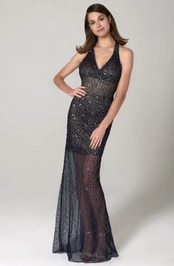 SCALA - 60130 V-Neck Open Back Sequin Illusion Sheath Dress 7 SCALA - 60130 V-Neck Open Back Sequin Illusion Sheath Dress