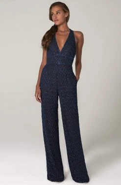 SCALA - 60132 Sleeveless V-Neck Sequined Jumpsuit
