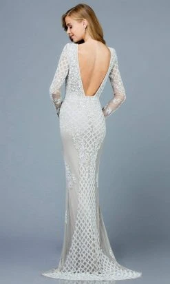 SCALA - 60175 Plunging Illusion Jewel Beaded Long Dress