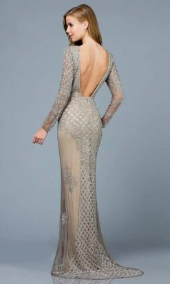 SCALA - 60175 Plunging Illusion Jewel Beaded Long Dress