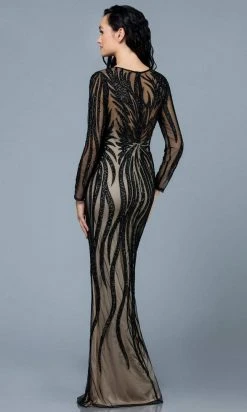 SCALA - 60189 Sequin Embellished Illusion Scoop Dress