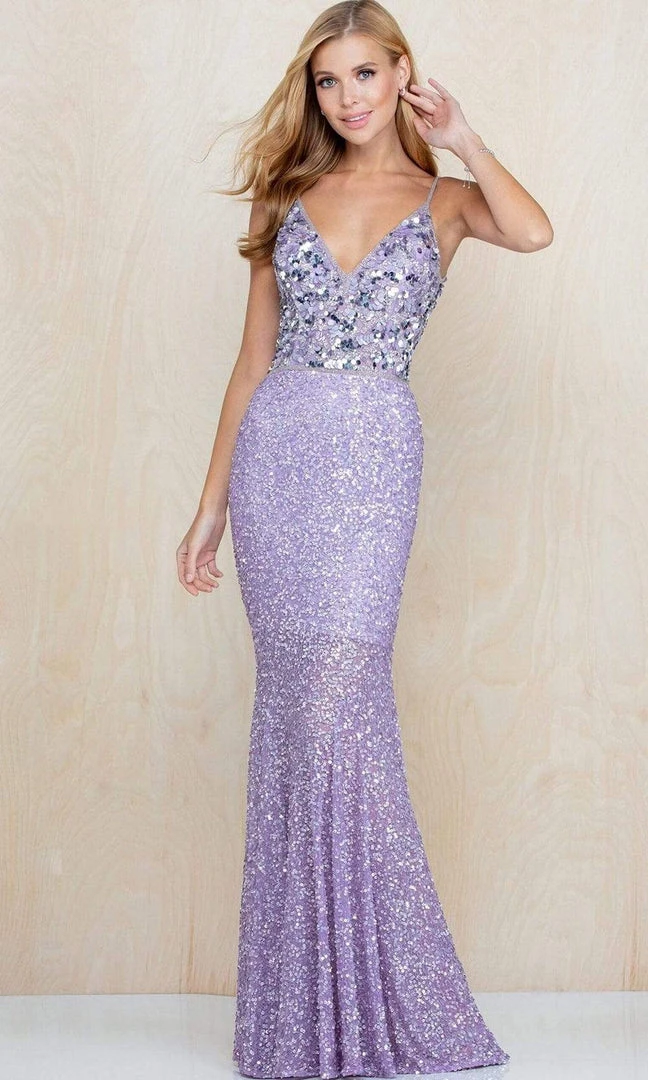 Scala - 60217 Beaded V Neck Trumpet Dress 3 Scala - 60217 Beaded V Neck Trumpet Dress