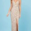 SCALA - 60258 Striped Sequin V-Neck Gown