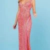 SCALA - 60259 Bead-Fringed High Slit Gown 2 SCALA - 60259 Bead-Fringed High Slit Gown