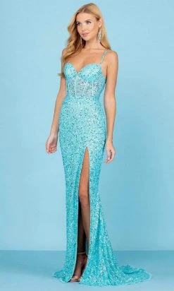 SCALA - 60284 Sequined Corset High Slit Gown