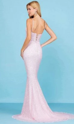 SCALA - 60284 Sequined Corset High Slit Gown