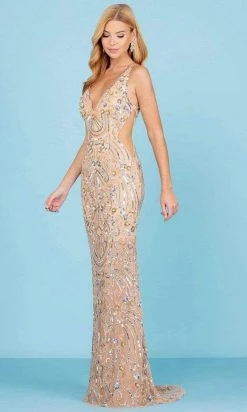 SCALA - 60294 V-Neck Cutouts Sequin Gown