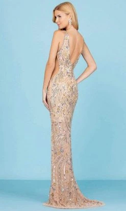 SCALA - 60294 V-Neck Cutouts Sequin Gown