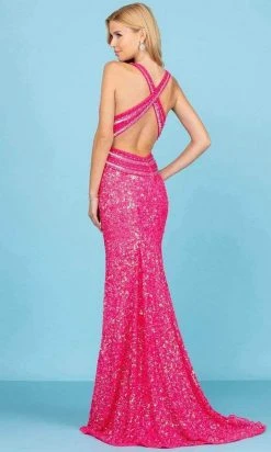 SCALA - 60301 V-Neck Sequin High Slit Gown