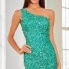 SCALA 60311 - Asymmetrical Sequin Cocktail Dress