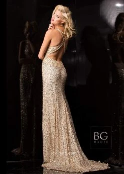 SCALA - Bedazzled Deep V-Neck Sheath Dress E01017 5 SCALA - Bedazzled Deep V-Neck Sheath Dress E01017