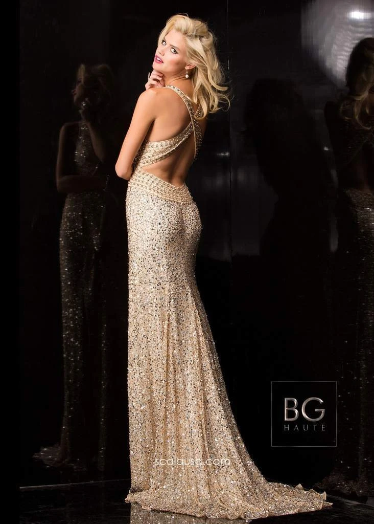 SCALA - Bedazzled Deep V-Neck Sheath Dress E01017 4 SCALA - Bedazzled Deep V-Neck Sheath Dress E01017