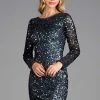 SCALA - Bedazzled Long Sleeve Bateau Sheath Dress 48884 - 1 Pc Charcoal In Size 6 Available 1 SCALA - Bedazzled Long Sleeve Bateau Sheath Dress 48884 - 1 Pc Charcoal In Size 6 Available