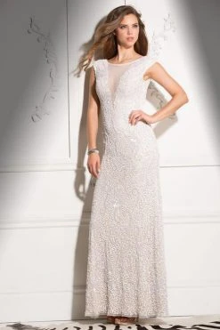 Scala - Cap Sleeve Sequined Long Dress In Lead/Port 48569