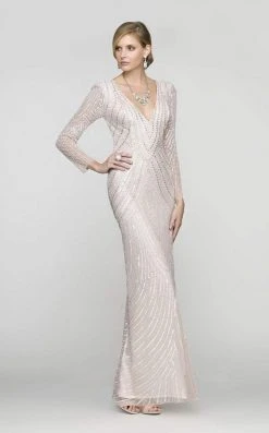 SCALA - V-Neck Beaded Stripes Evening Dress 48312