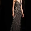 SCALA - V-Neckline Beaded Prom Dress 48721 - 1 Pc In Black Nude Available