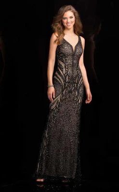 SCALA - V-Neckline Beaded Prom Dress 48721 - 1 Pc In Black Nude Available