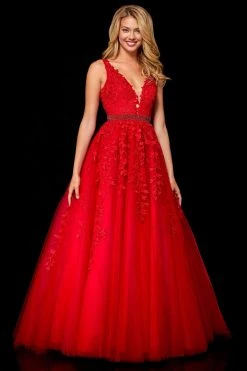 Sherri Hill - 11335 Beaded Embroidered Tulle V Neck A Line Dress 16 Sherri Hill - 11335 Beaded Embroidered Tulle V Neck A Line Dress